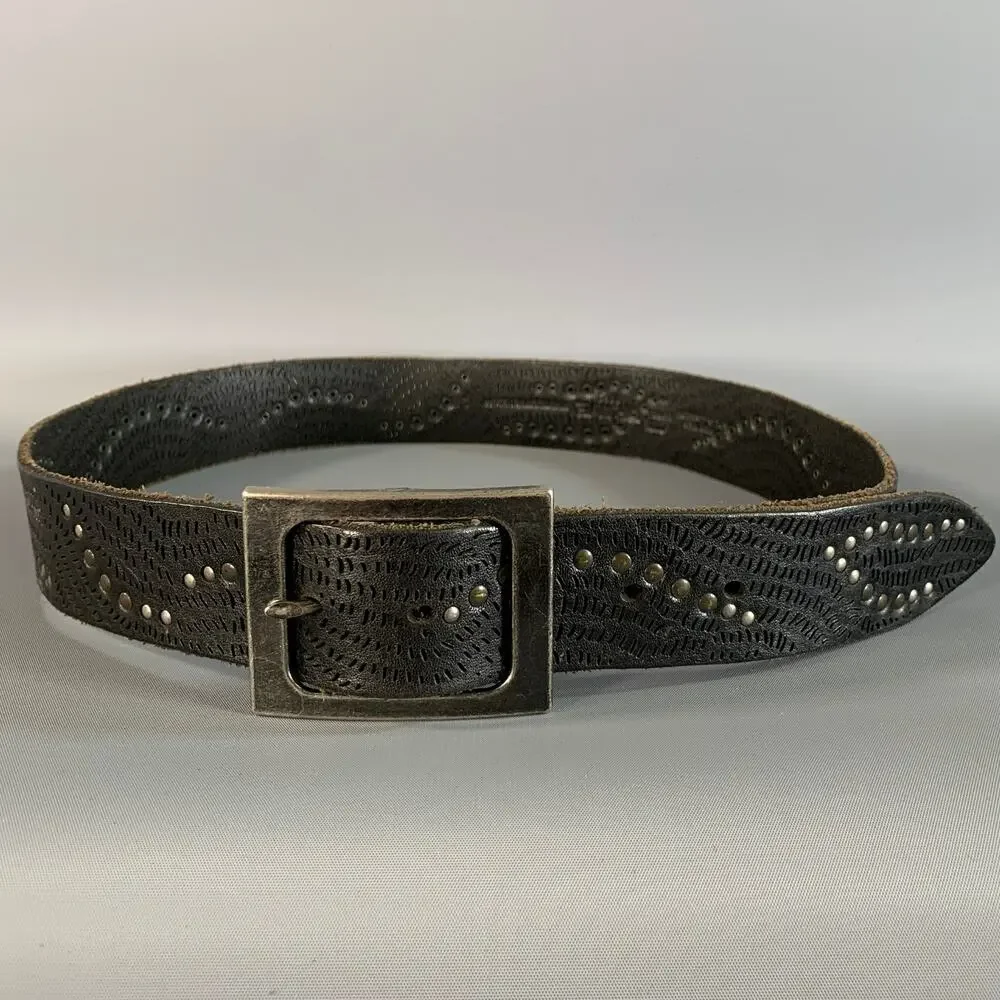 BRAVE Size 38 Brown Dark Metallic Perforated Leather Belt